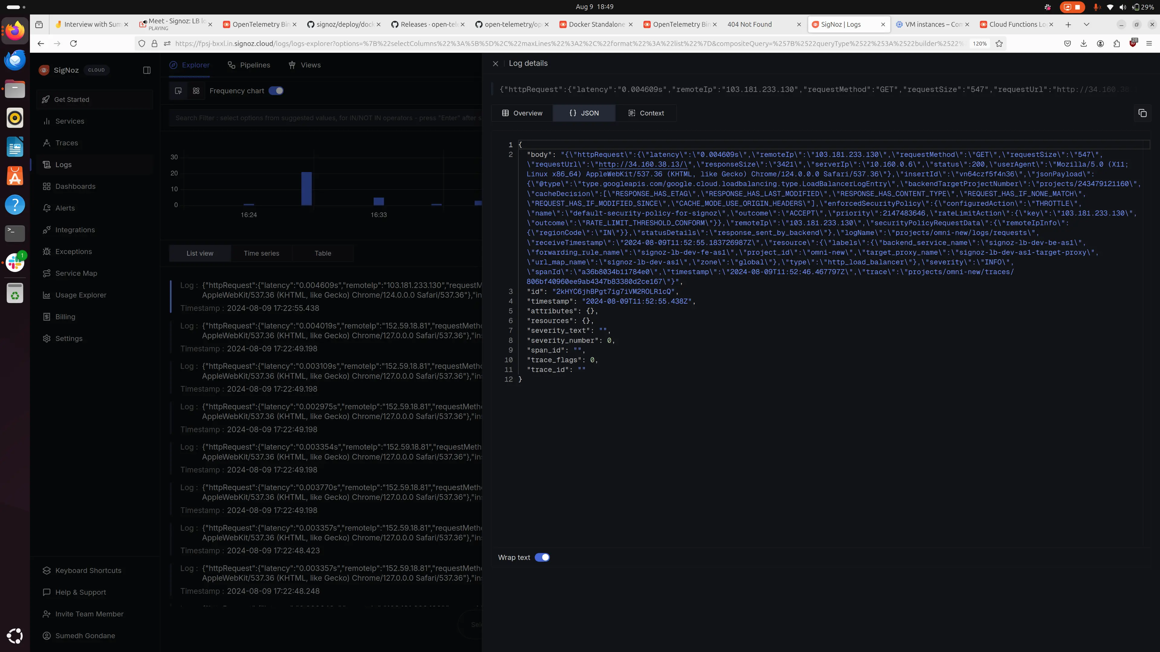 Detailed overview of the particular log