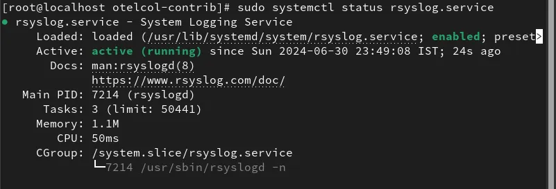 Status of rsyslog service