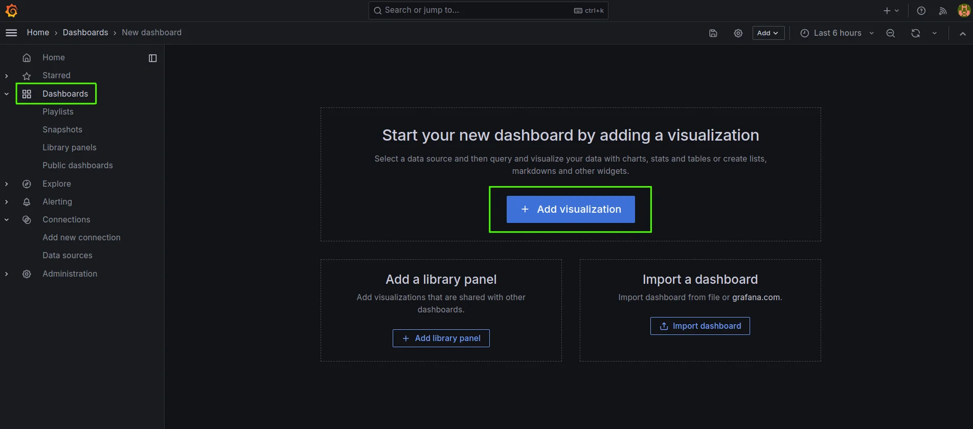 Create a new dashboard and add a visualization