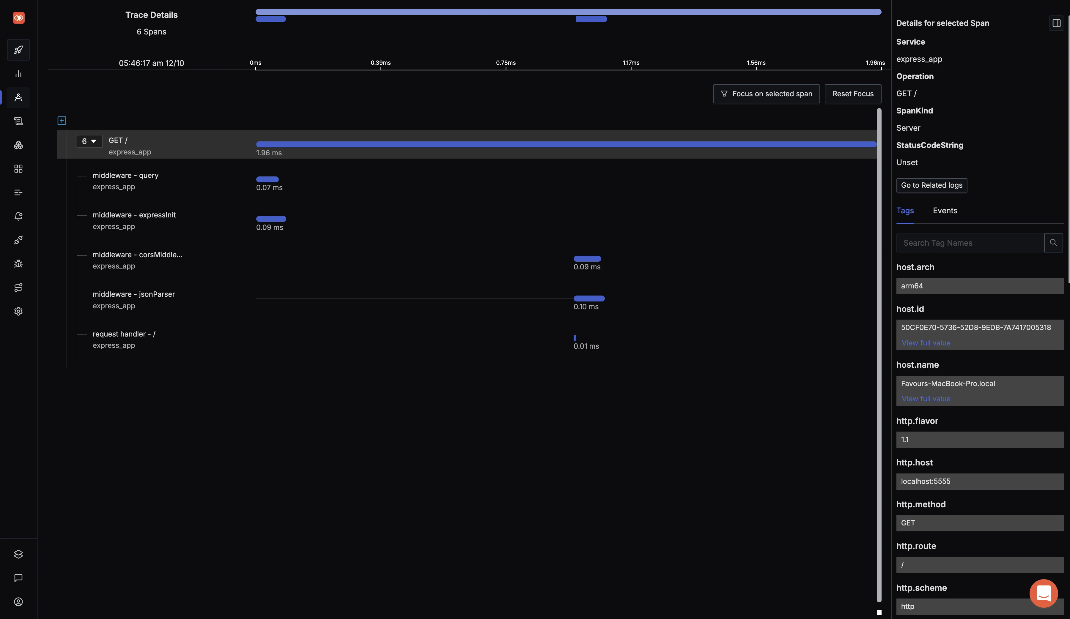 View of traces at a particular timestamp